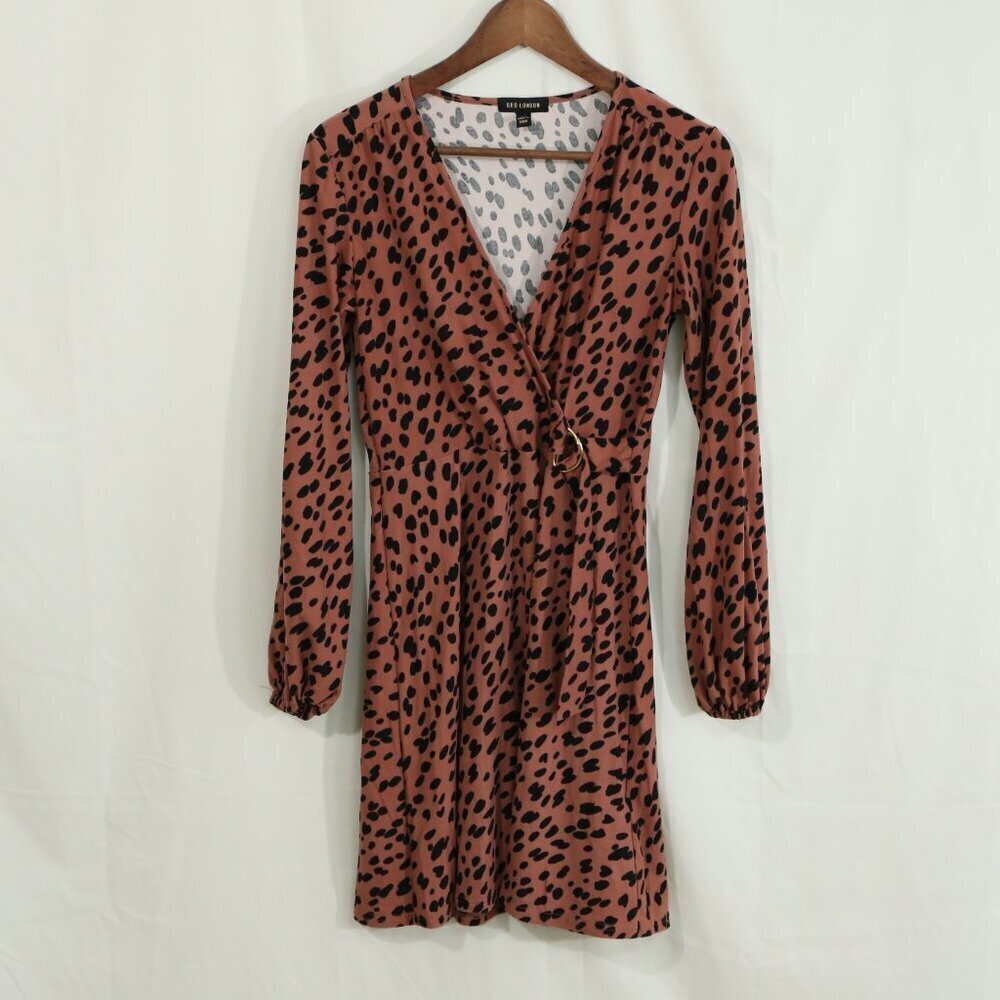 QED London Women’s Animal Print Wrap Dress Long Sleeve UK 10 (US 6)